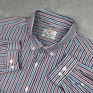 Barbour Button Down Shirt Mens Large Red White Blue Striped Beacon Brand Preppy